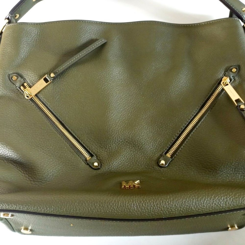 Michael Kors Evie Large Leather Olive Green Hobo Shoulder Bag